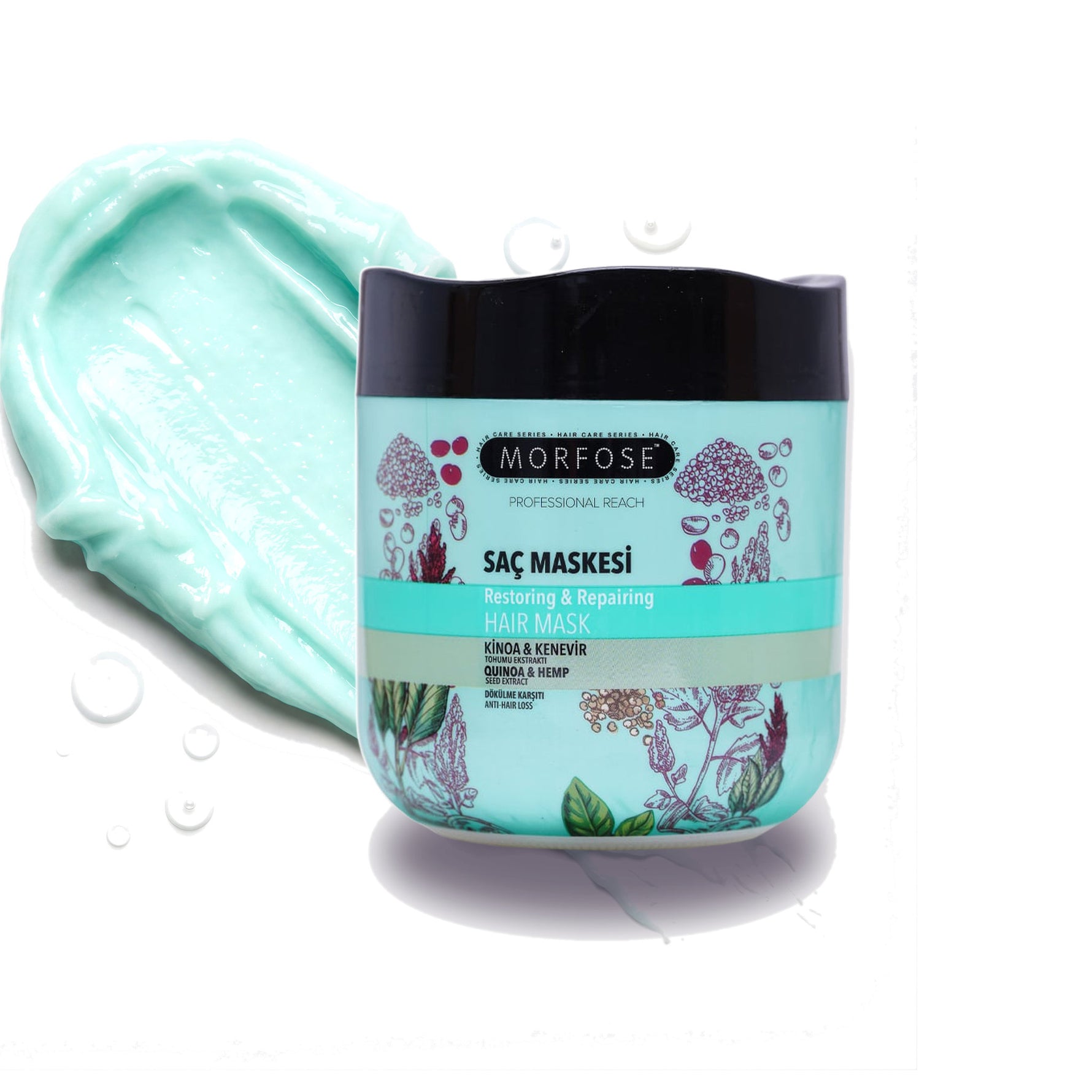 Morfose Quinoa & Hemp hair mask jar, deep conditioning treatment, 16.9 fl oz