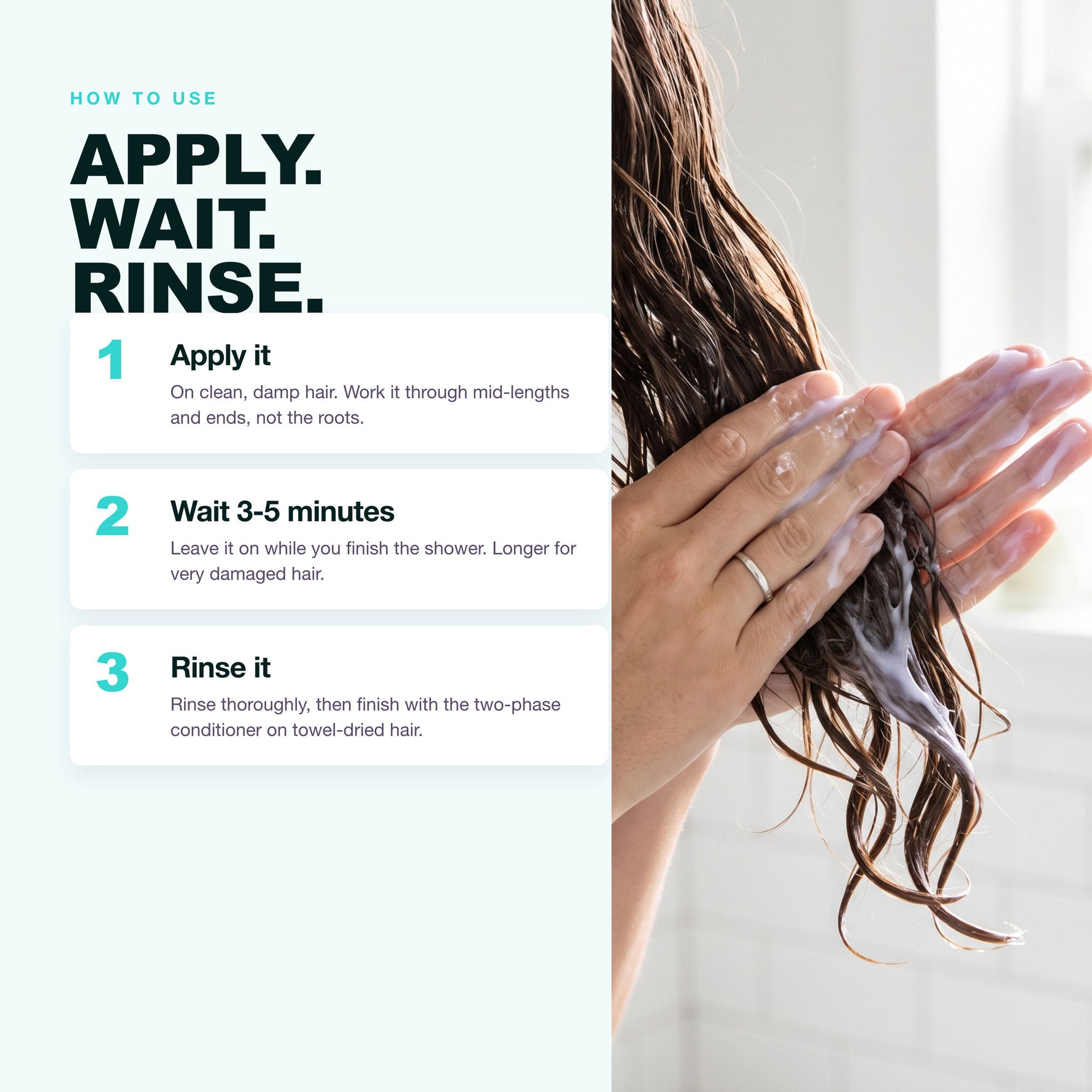 How to use Morfose Quinoa & Hemp hair mask: apply, wait five minutes, rinse