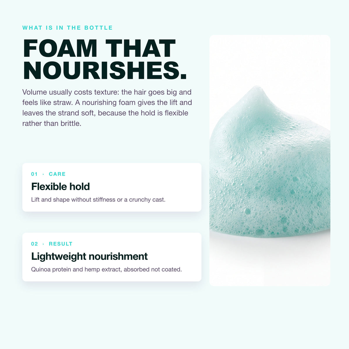 Morfose Quinoa and Hemp Hair Mousse: flexible hold and lightweight nourishment