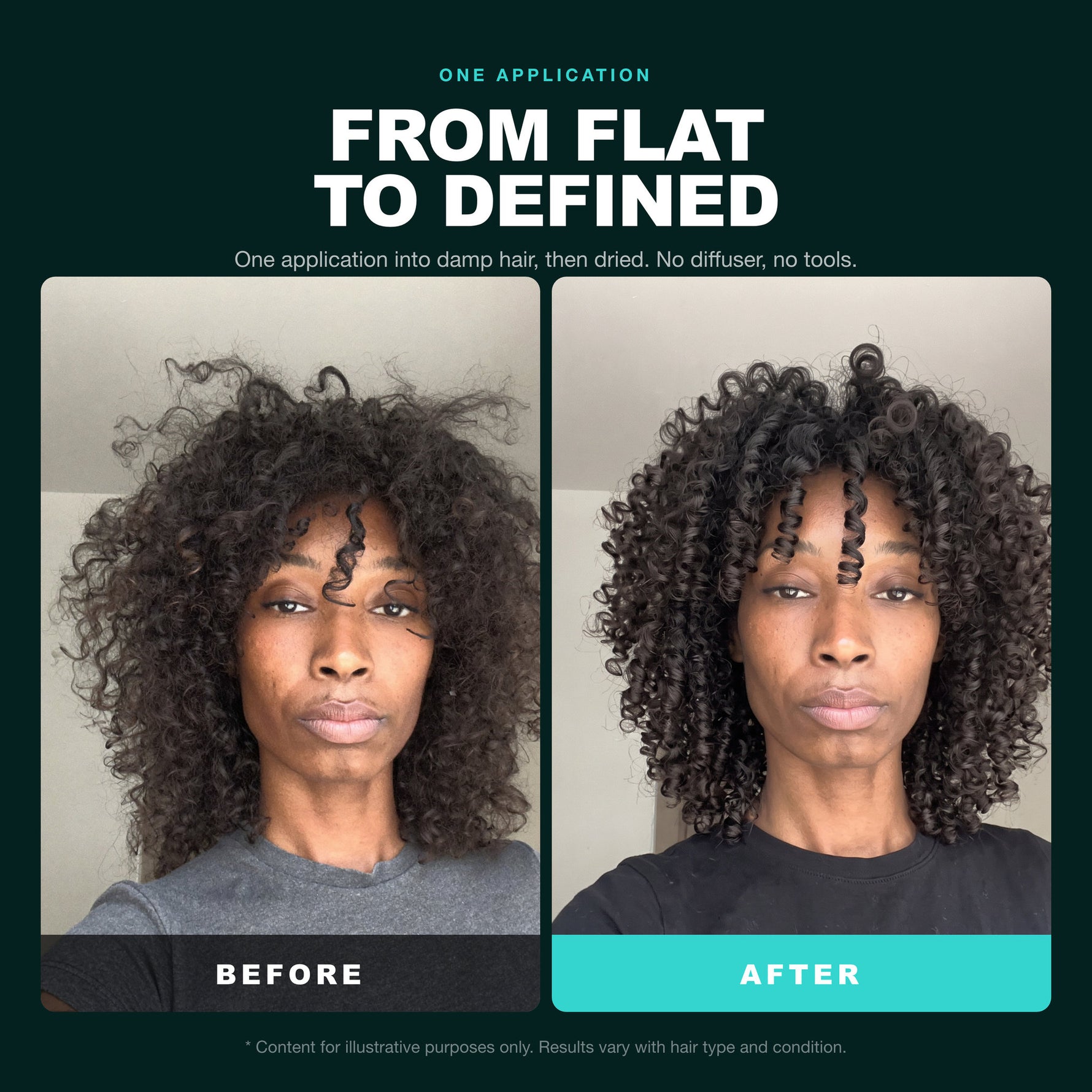 Morfose Quinoa & Hemp Hair Mousse before and after: hair before styling and the finished look