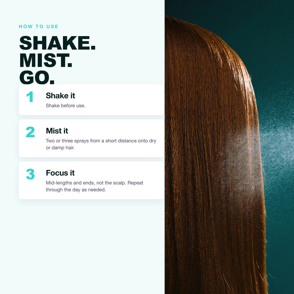 How to use Morfose Quinoa and Hemp Hair Perfume: shake, mist, focus
