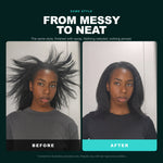 Morfose Quinoa & Hemp Hair Spray before and after: hair before styling and the finished look