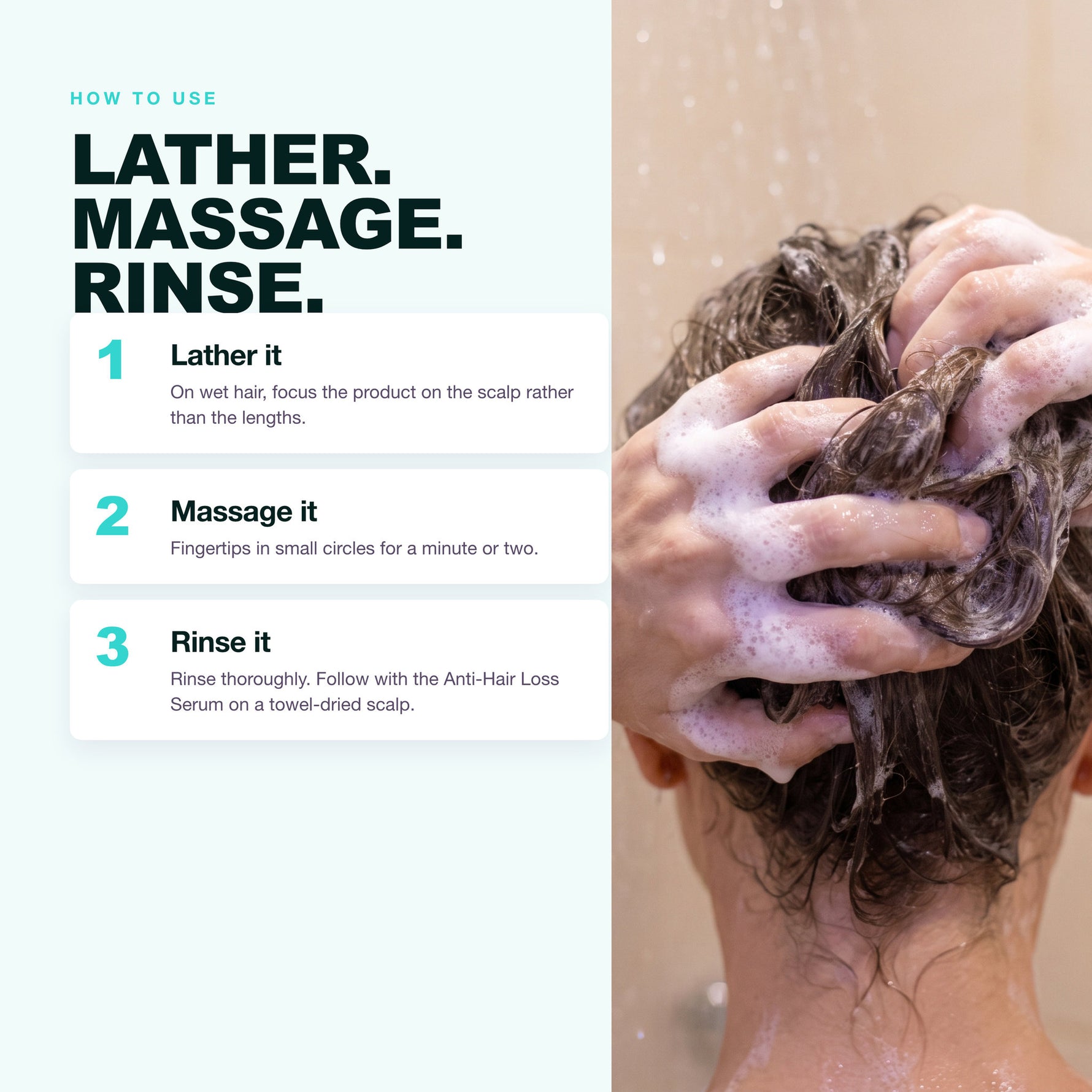 How to use Morfose Professional Anti-Hair Loss Shampoo: lather, massage, rinse