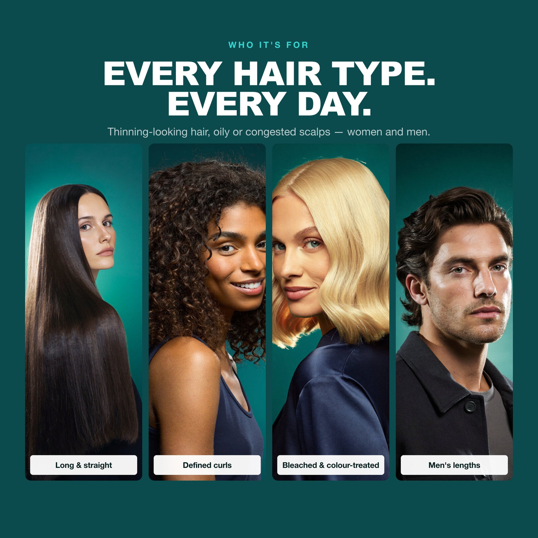 Morfose Professional Anti-Hair Loss Shampoo on straight, curly, bleached and men's hair