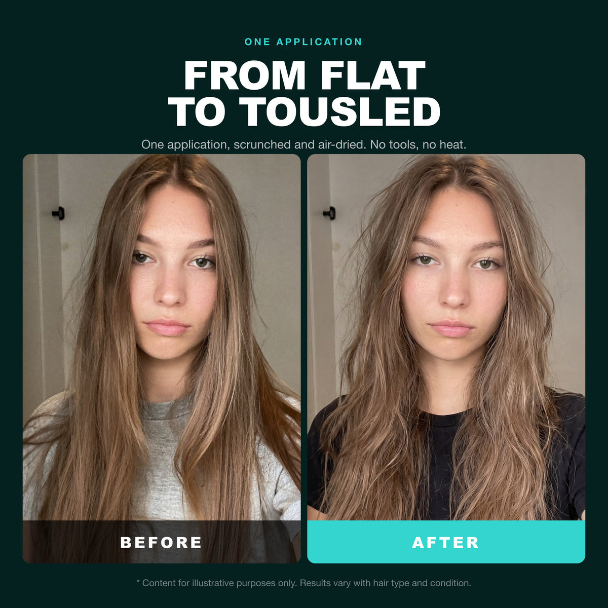 Morfose Sea Salt Spray before and after: hair before styling and the finished look