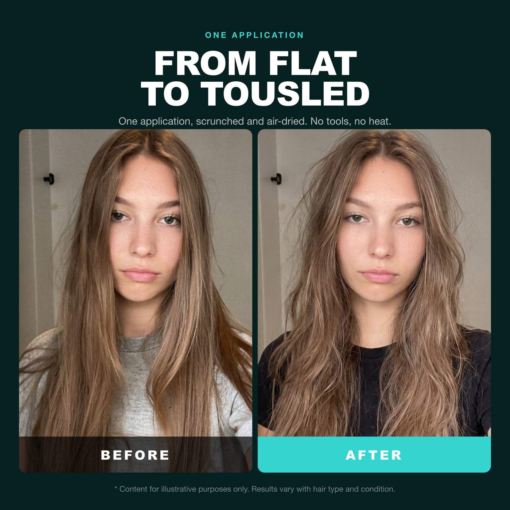 Morfose Sea Salt Spray before and after: hair before styling and the finished look