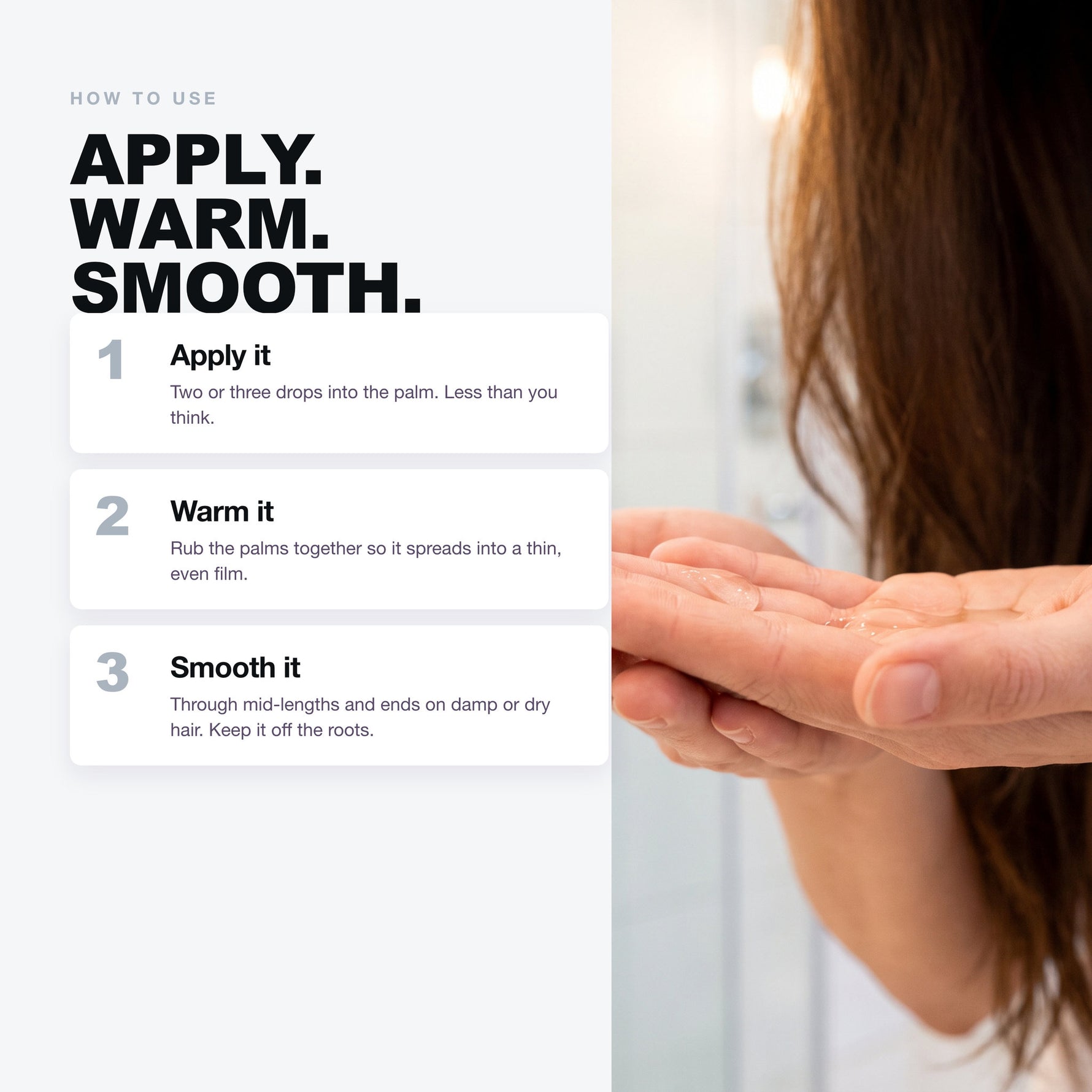 How to use Morfose Oils and Serums Keratin Hair Oil: apply, warm, smooth