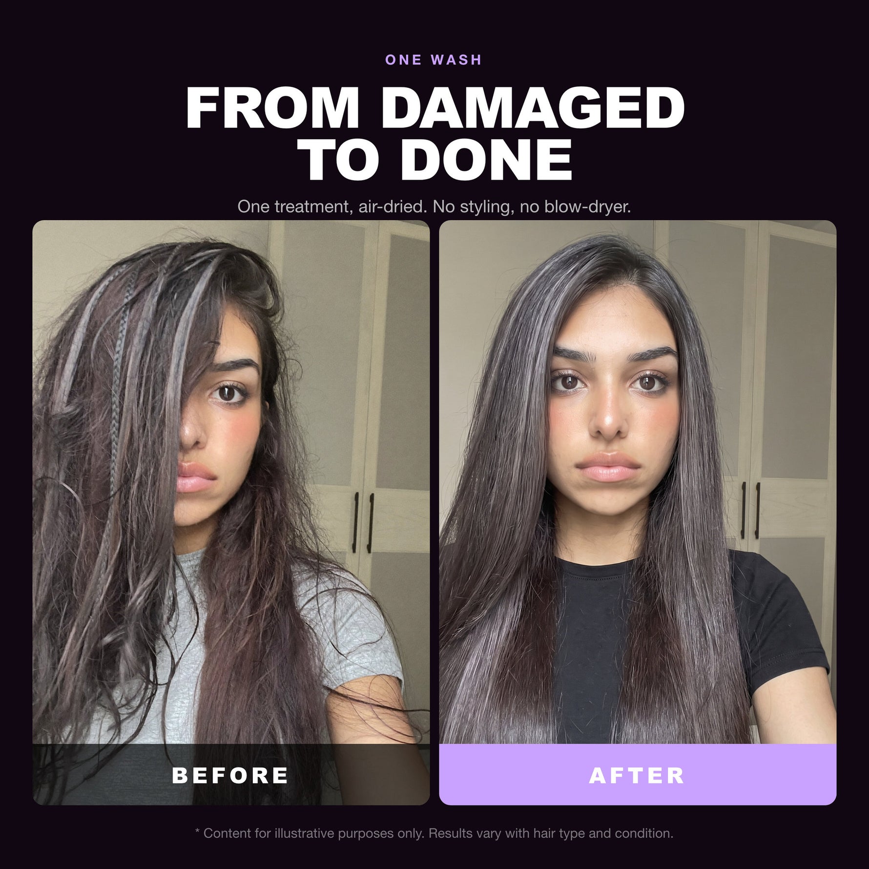 Morfose Supreme Hair Mask before and after: hair before styling and the finished look