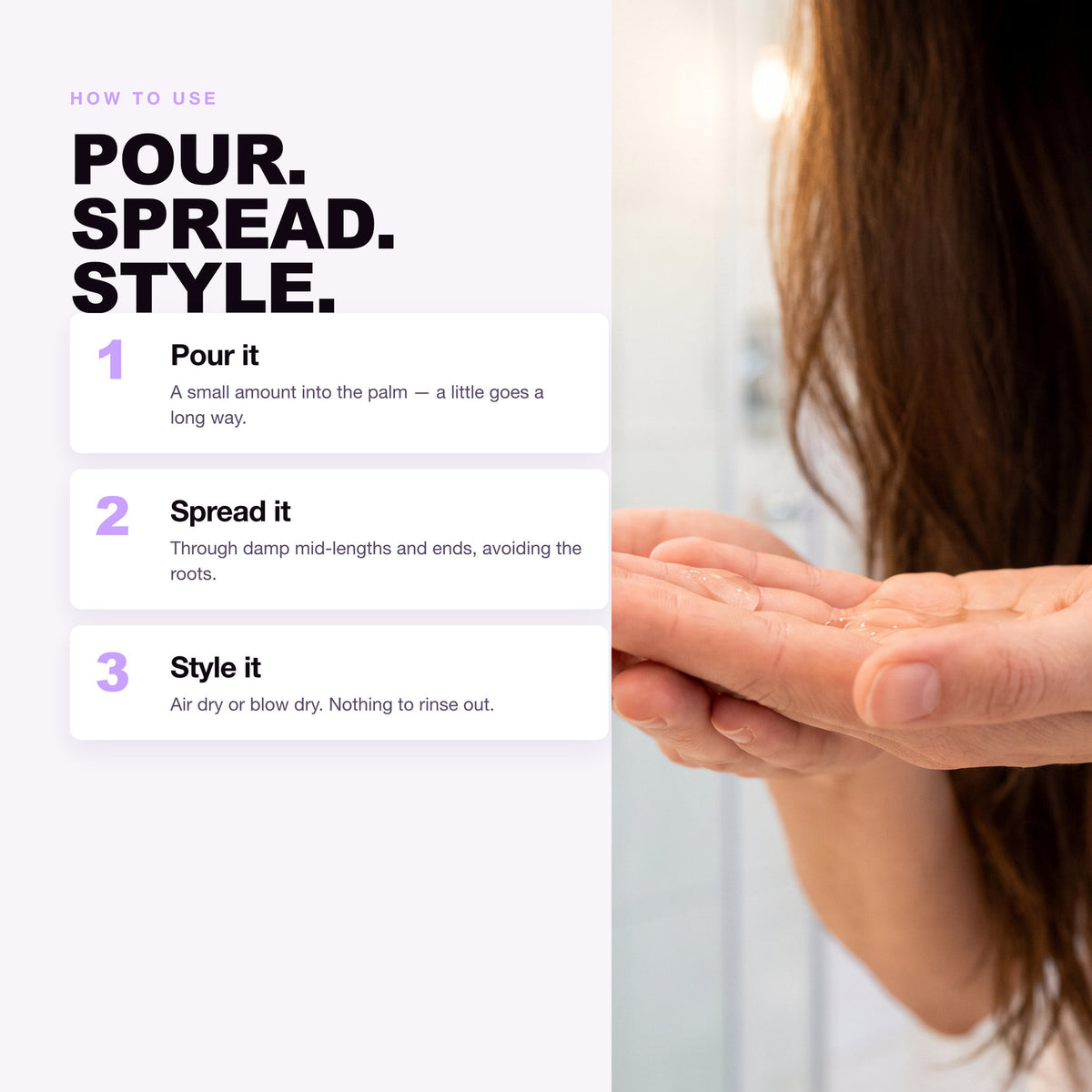 How to use Morfose Supreme Hair Milk: pour, spread, style