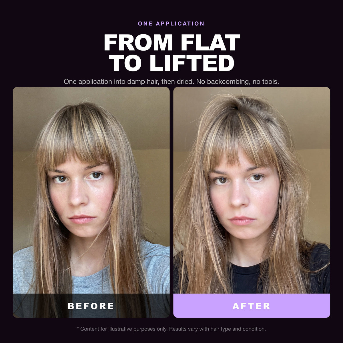 Morfose Supreme Hair Mousse before and after: hair before styling and the finished look