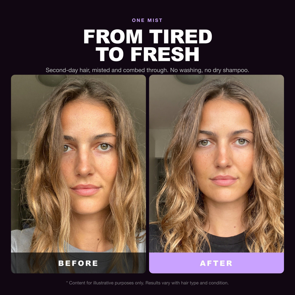 Morfose Supreme Hair Perfume before and after: hair before styling and the finished look