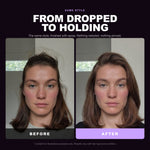 Morfose Supreme Hair Spray before and after: hair before styling and the finished look