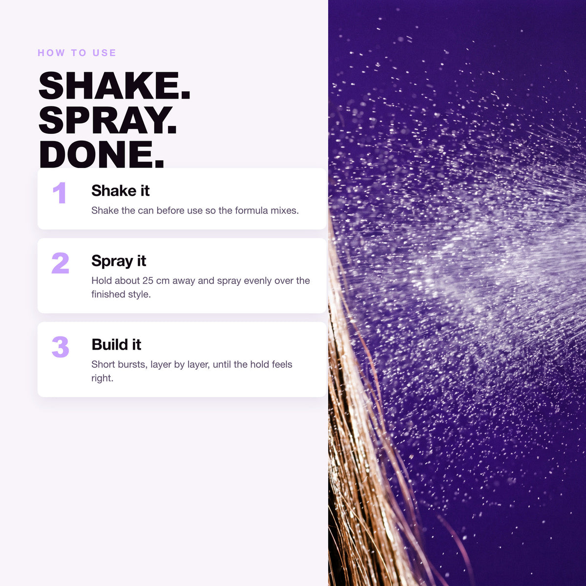 How to use Morfose Supreme Hair Spray: shake, spray, build