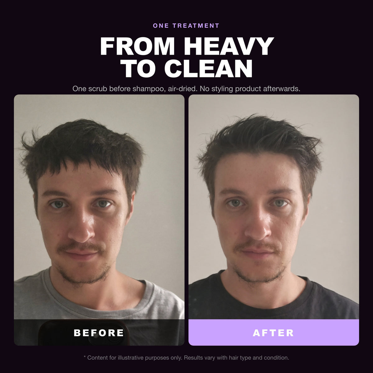 Morfose Supreme Scalp Detox Mask before and after: hair before styling and the finished look