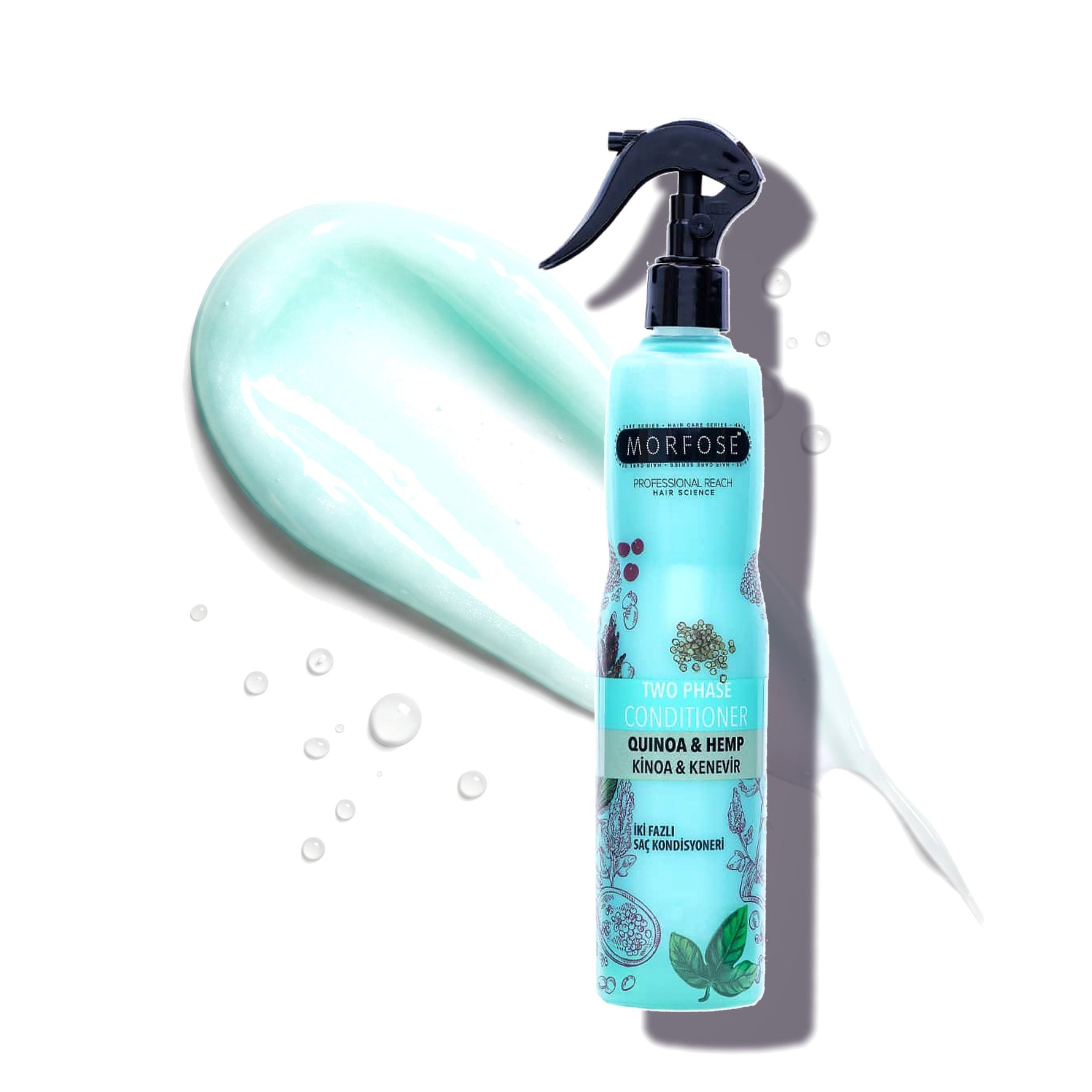 Morfose Two Phase Quinoa and Hemp leave-in spray, heat protection, 13.53 fl oz