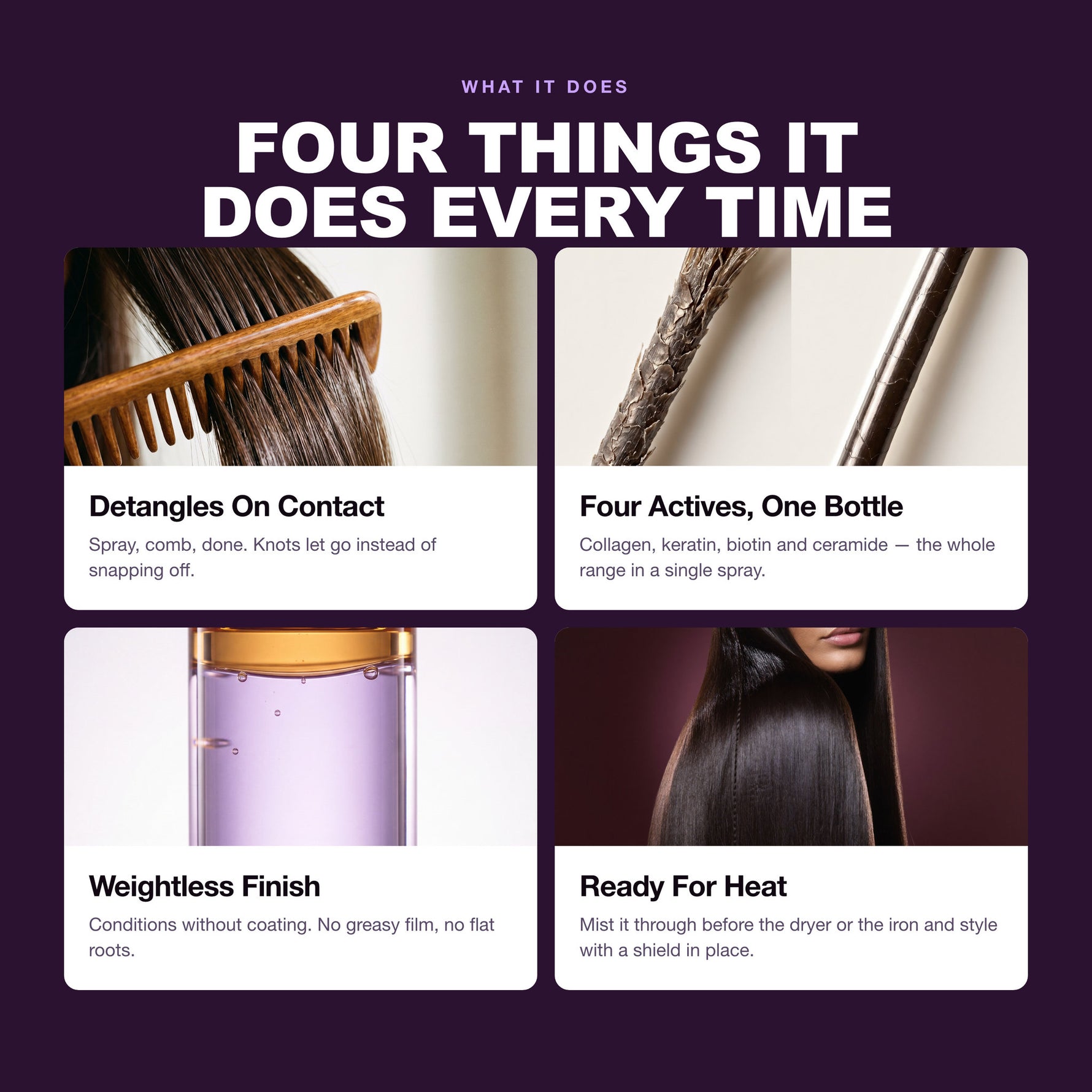 Morfose Supreme leave-in benefits: Detangles On Contact, Four Actives, One Bottle