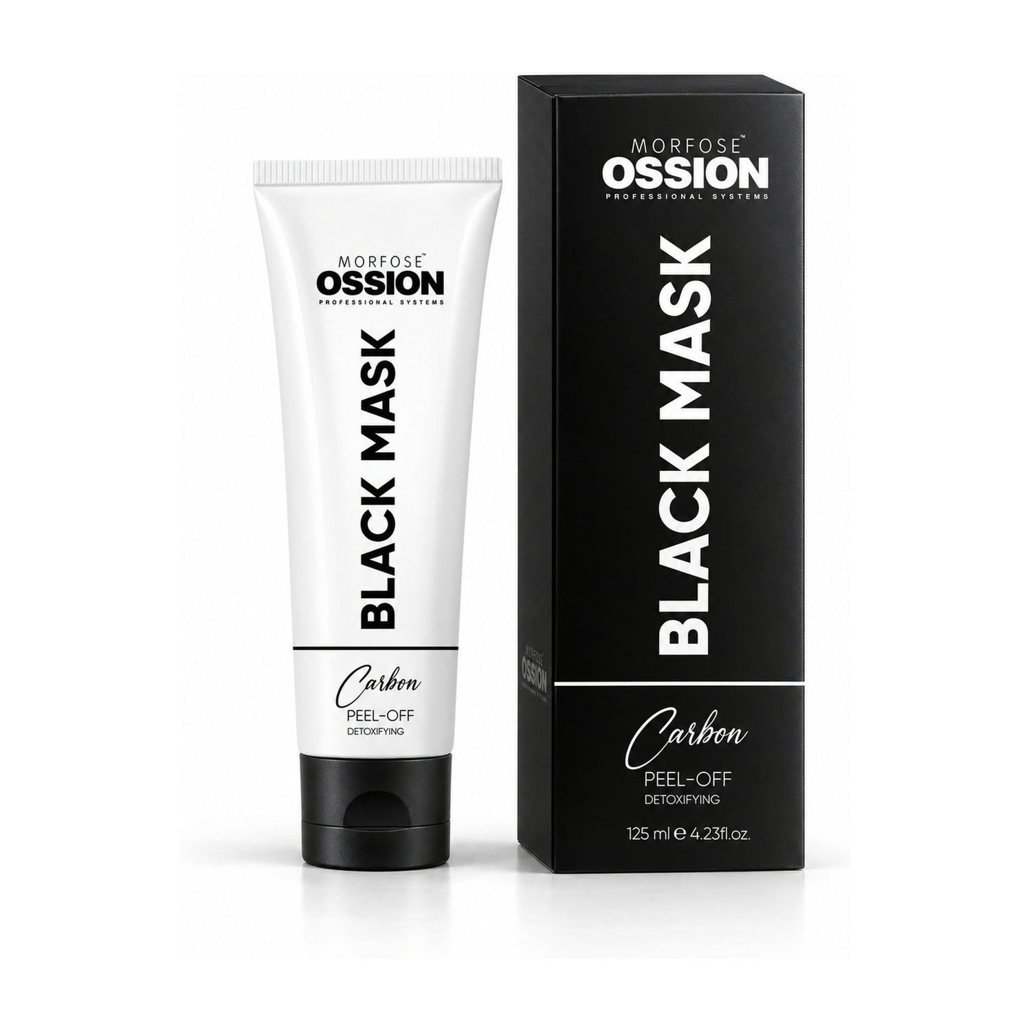 Ossion Black Mask tube with its box, 125 ml, on a white background