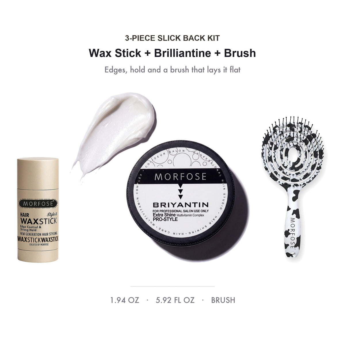Morfose Slick Back Kit - edge control wax stick, brilliantine hair wax and detangling brush
