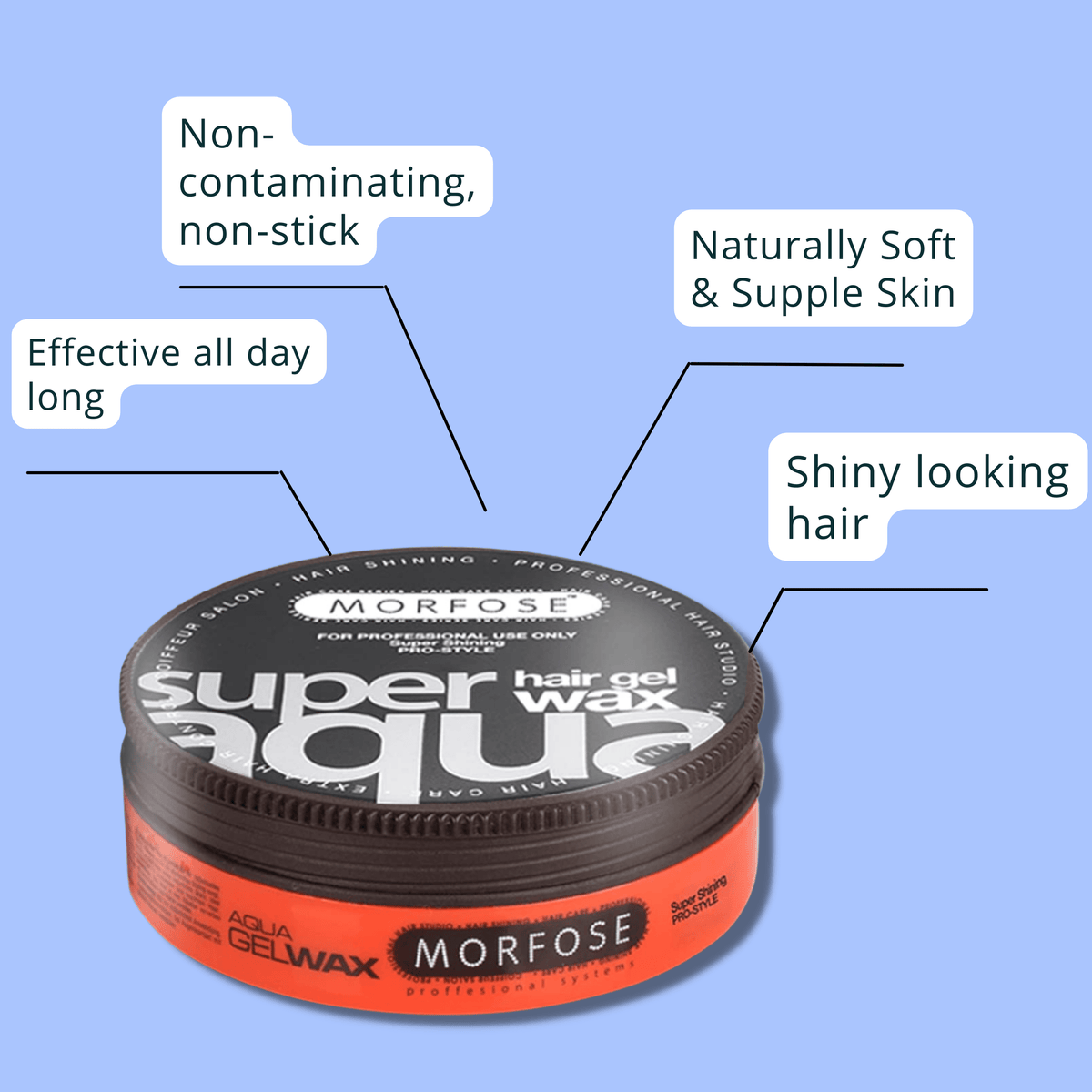 Morfose Super Aqua Hair Gel Wax with Extra Strong Hold, All Day Long, Hair Wax for Women and Men, Edge Wax, Gel Wax, Manage Flyaways, and Curls, Barra de Cera para el Cabello, 5.92 fl. oz. - themorfose