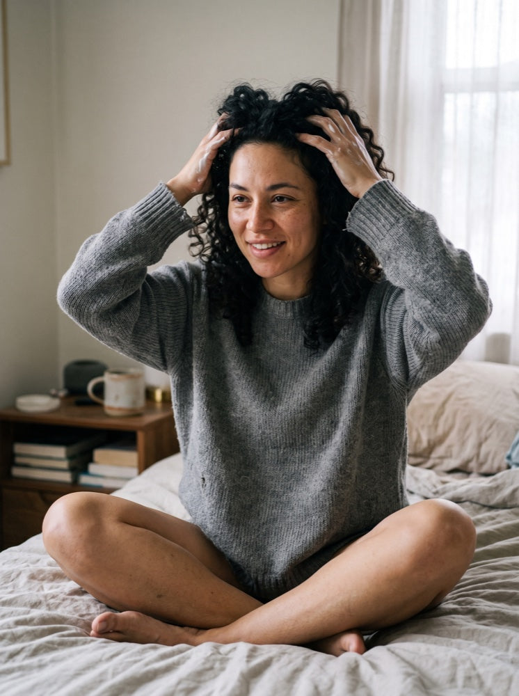 Scrunching product through curls on the bed