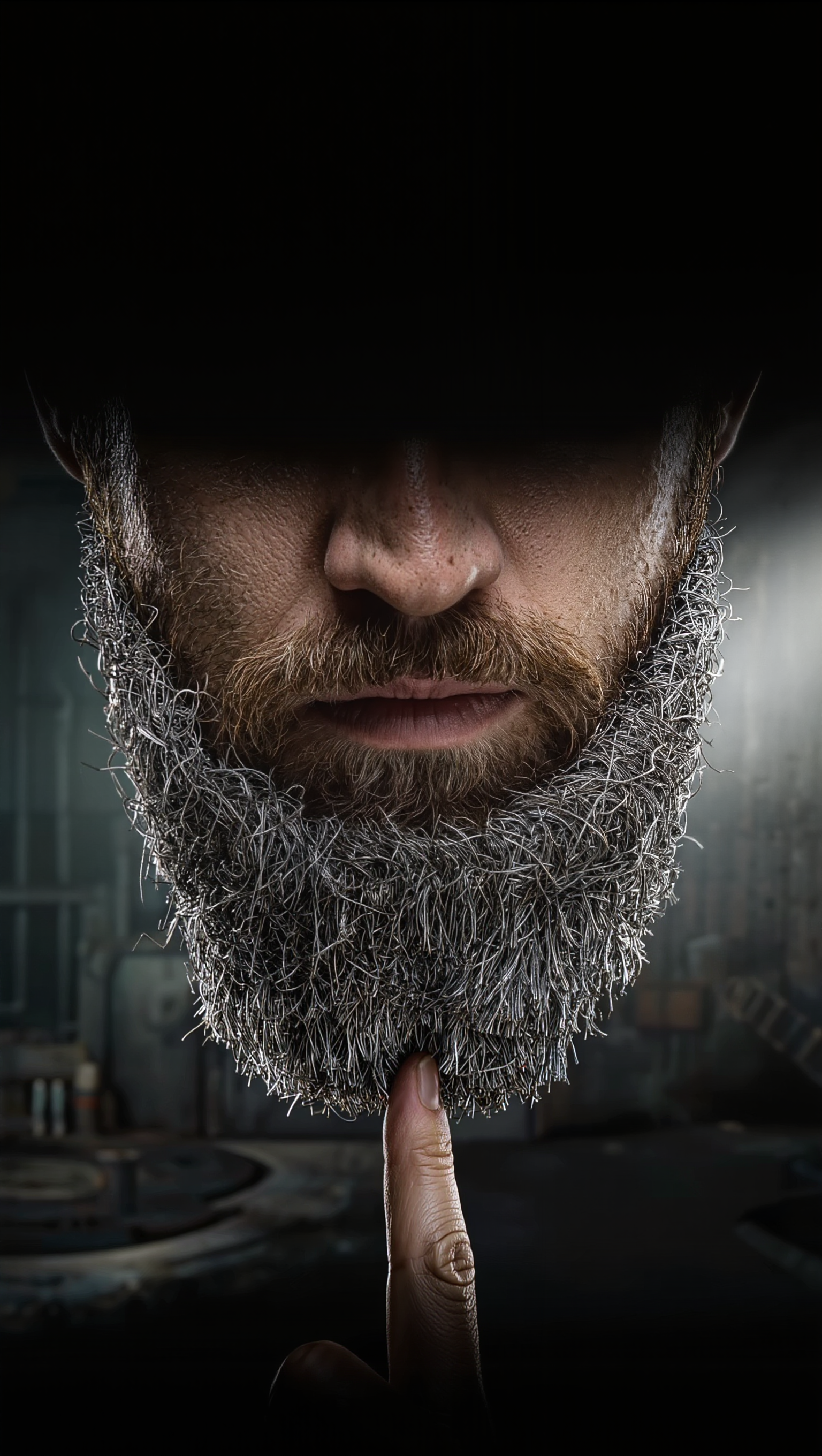 Close-up of a dry, wiry, scratchy beard